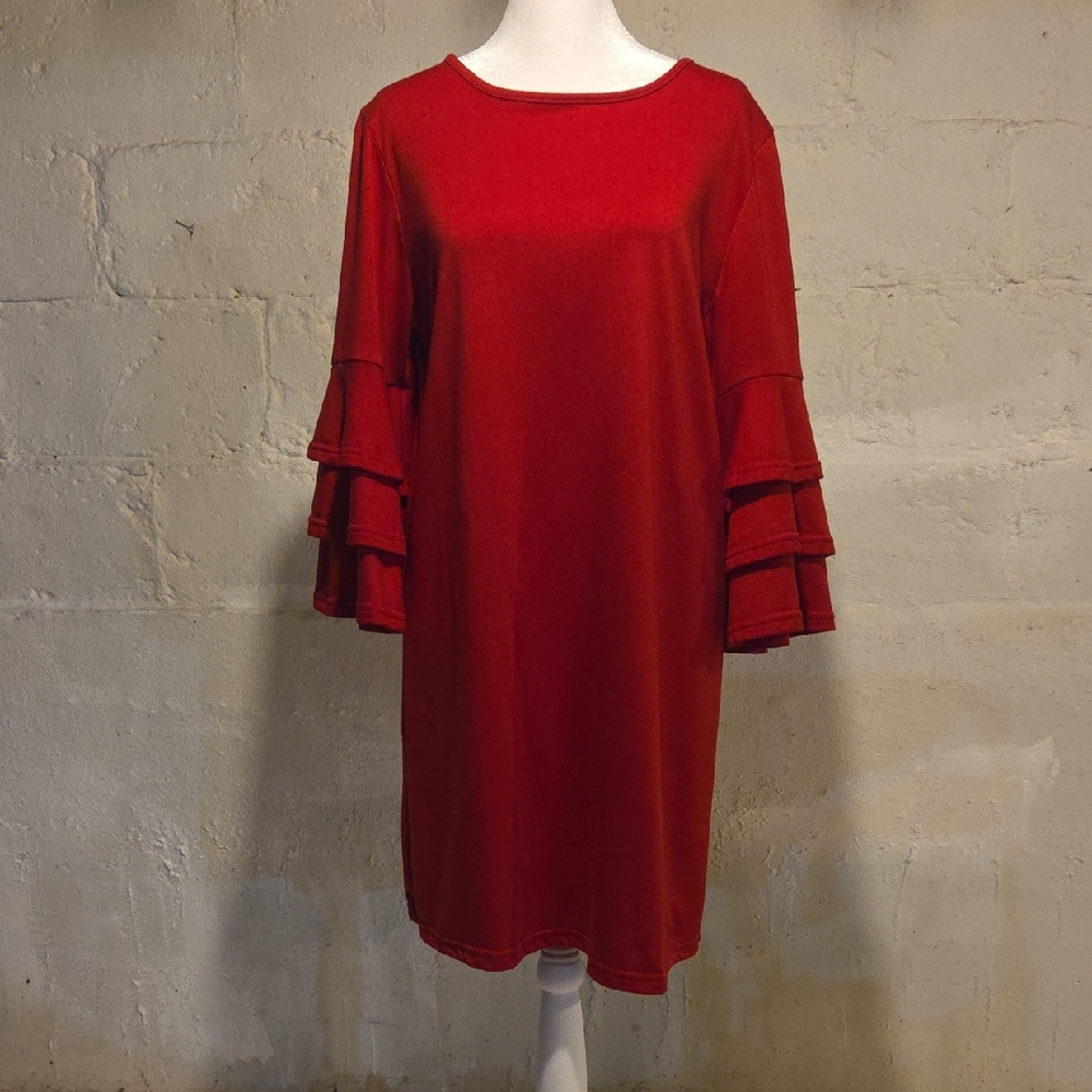 Elegant Red Ruffle Sleeve Tunic